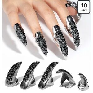 10 Piece Black Rhinestone Nail Covers